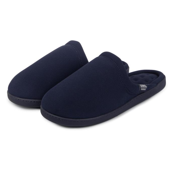 Isotoner Mens Textured Mule Slipper With Striped Lining Navy Extra Image 1